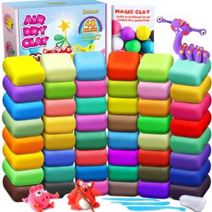 Air Dry Clay 48 Colors, Modeling Clay for Kids, DIY Molding Magic Clay, Gift for Kids Boys Girls