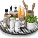 18" Black and White Kitchen Lazy Susan Turntable, Round Checkered Decorative Tray, Large Lazy Susan for Dining Table Centerpiece, Pantry, Kitchen, Bathroom, Countertop, Cupboard, Home Decor