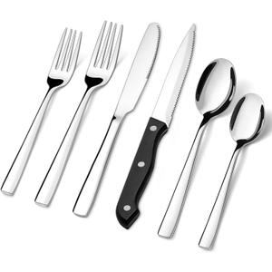 HIWARE 48-Piece Silverware Set with Steak Knives for 8, 18/8 Stainless Steel Flatware Cutlery Set For Home Kitchen Restaurant Hotel, Kitchen Utensils Set, Mirror Polished, Dishwasher Safe