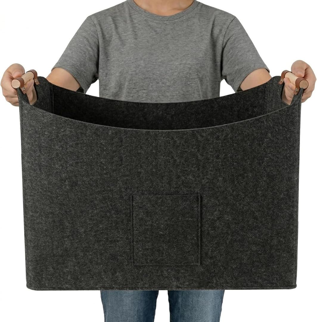 2 Pcs 85L Large Laundry Storage Basket with Handles, Collapsible Laundry Hampers for Dirty Clothes, Felt Organizer Basket for Blanket Toy Gifts, Living Room & Car Trunk 23.6 x15.8 x15.8