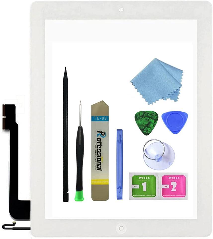 Touch Screen Digitizer Replacement for White iPad 4 4th Generation A1458 A1459 A1460 Glass Assembly Repair Kit with Frame Bezel,Tools.