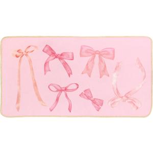 Coquette Pink Bow Welcome Mat Floor Mats, Pink Kitchen Bathroom Doormat, Indoor Front Door Bathroom Bow Decor, Gifts for Teen Girls, 30 x 16 Inch