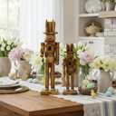 Weysat 2 Pcs Bronze Easter Nutcracker Figure Wooden Nutcracker Figures with Velvet Bow Easter Ornament for Festival Party Gift Shelves Table Desktop Fireplace Decor, 10inch, 15inch