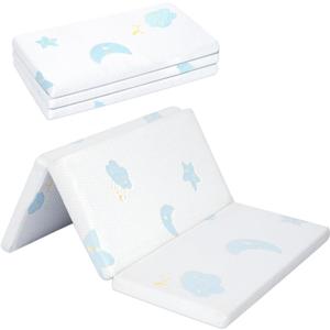 Pack and Play Mattress PadTrifold Portable Crib Pack N Play Mattresses,38 * 26" Inch Jacquard Playpen Mattress for Travel Soft Breathable Play Yard Mattress with Washable Cover (Moon/Star-Trifold)