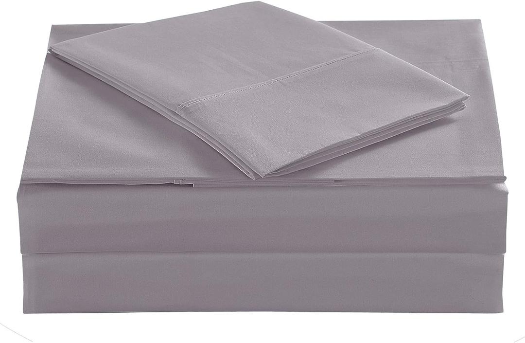 Twin Percale Bed Sheets, 200 Thread Count Cotton Polyester Blend Sheet Set,Wrinkle Free,Breathable,Crisp Refreshing Feeling, 60 Cotton 40 Polyester Cotton Rich Sheets 3 PC(Lavender Gray, Twin)