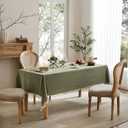 Linen Tablecloth with Tassels, Farmhouse Style Green Tablecloth, Water Resistant Burlap Tablecloths for Rectangle Table, 60x84 Inch Olive