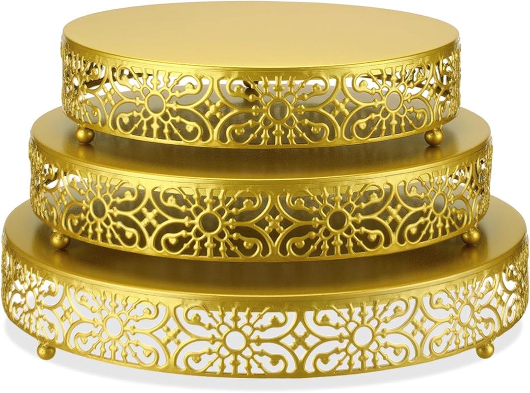 Wenqik 3 Pcs Cake Stand Set, 16" 14" 12" Gold Metal Round Cake Display Stands with Detachable Design for Dessert Cupcake Wedding, Birthday, Party, Event, Anniversary, Table Decoration