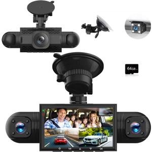 360 Degree View 4 Channel Dash Cam Front and Rear Inside Left Right, Dash Camera for Cars, 1080P Full HD 170 Deg Wide Angle Dashboard Camera with 64GB Card,G-Sensor,Loop RecordingNight Vision