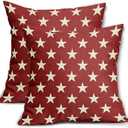 4th of July Patriotic Pillow Covers 18x18 Set of 2 Red Star Americana Independence Day Outdoor Decorative Throw Pillow Cases Farmhouse Decor for Sofa Couch Bed Fourth July Holiday Decorations