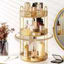 360 Rotating Makeup Organizer for Vanity, Bathroom Countertop Spinning Perfume Organizer, High-Capacity Cosmetic and Skincare Dresser Make Up Holder Rack (3 Tiers, Yellow) (Honorable Gold)