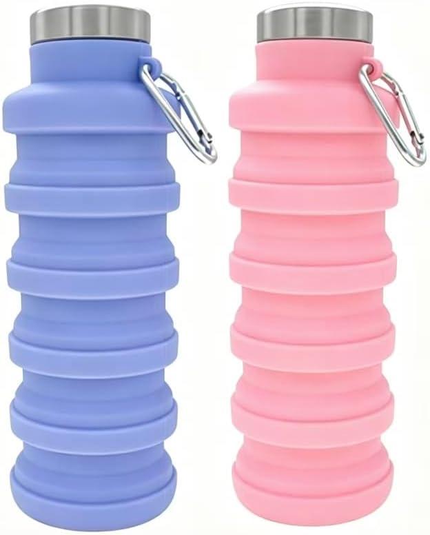 YCT Collapsible Water Bottle 17oz500mlTravel Portable Sport Water BottleReusable Silicone Foldable Water Bottles for Gym Camping Hiking (Purple+Pink)