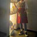 Kitchen Apron with Pockets, Womens Pinafore Dress, Floral Apron for Cooking Gardening, Gift for Mom, Wife, Girlfriend (Red)