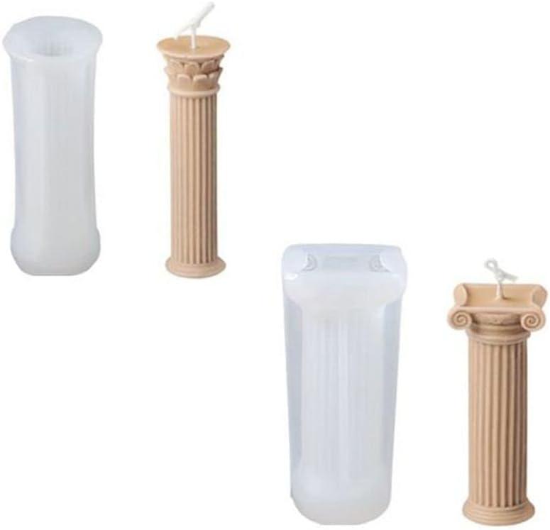 2Pcs Roman Column Candle Mould DIY Silicone Cake Resin Moulds 3D Art Wax Candle Making Mould Silicone Handmade Soap Moulds(Transparent)