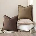 DecorUhome Summer Decorative Neutral Linen Fringe Euro Sham Throw Pillow Covers Set of 2 Chocolate Pillow Covers with Tassels Soft Farmhouse Boho Accent Pillow Cases for Couch Bed Sofa 26x26 Inch