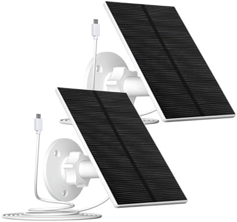 Zivif 2W Solar Panel for Security Camera, Solar Panel Charger with Micro USB & USB-C Port for Rechargeable Battery Security Camera, USB Solar Panel with 360° Adjustable Security Mount (2 Pack)