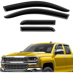Extra Durable Window Deflectors Tape-On Window Visors Rain Guards Fit for Chevrolet (Chevy) Silverado 1500 2014-2018 Double Cab, Sun Visors, Wind Vent for Shades, Exterior Car Accessories- 4pcs.AG0019