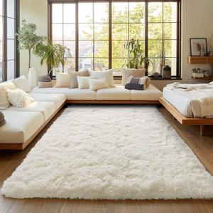 Cream White Plush Rug for Living Room Fuzzy Carpet for Bedroom Dorm, Non-Slip High Pile Rug, Shag Rug for Playroom Nursery Home Office Decor 4X6 Ft (4x6 Feet)