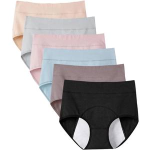 6pcs Incontinence Underwear for Women, High Waisted Ladies Underwear, Reusable Cotton Panties, Washable, 3X-Large, Multi Colored