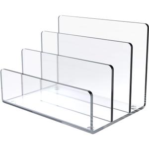 Jucoan Clear Acrylic File Holder, 3 Sections Vertical Desktop Organizer, 9 x 6.5 x 6.5 Inch Office File Sorter Stand Rack for Documents Letter Book
