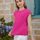 ZDC Girls Short Cap Sleeve T Shirts Kids Crewneck Summer Tops Basic Tees 5-14 Years (Pink)