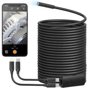 Anykit USB Endoscope Camera with 8 Adjustable LED Lights, Semi-Rigid Broscope Snake Camera, IP67 Waterproof Inspection Cam Compatible with iPhone and Android Devices (33ft)