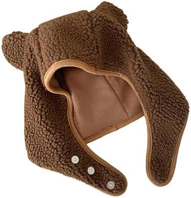 OATSBAS Fleece Beanie Hats for Women Men Bear Safety Hat Magnetic Buckle Ear Projection Cute Outdoor Winter Hat (One Size, Brown)