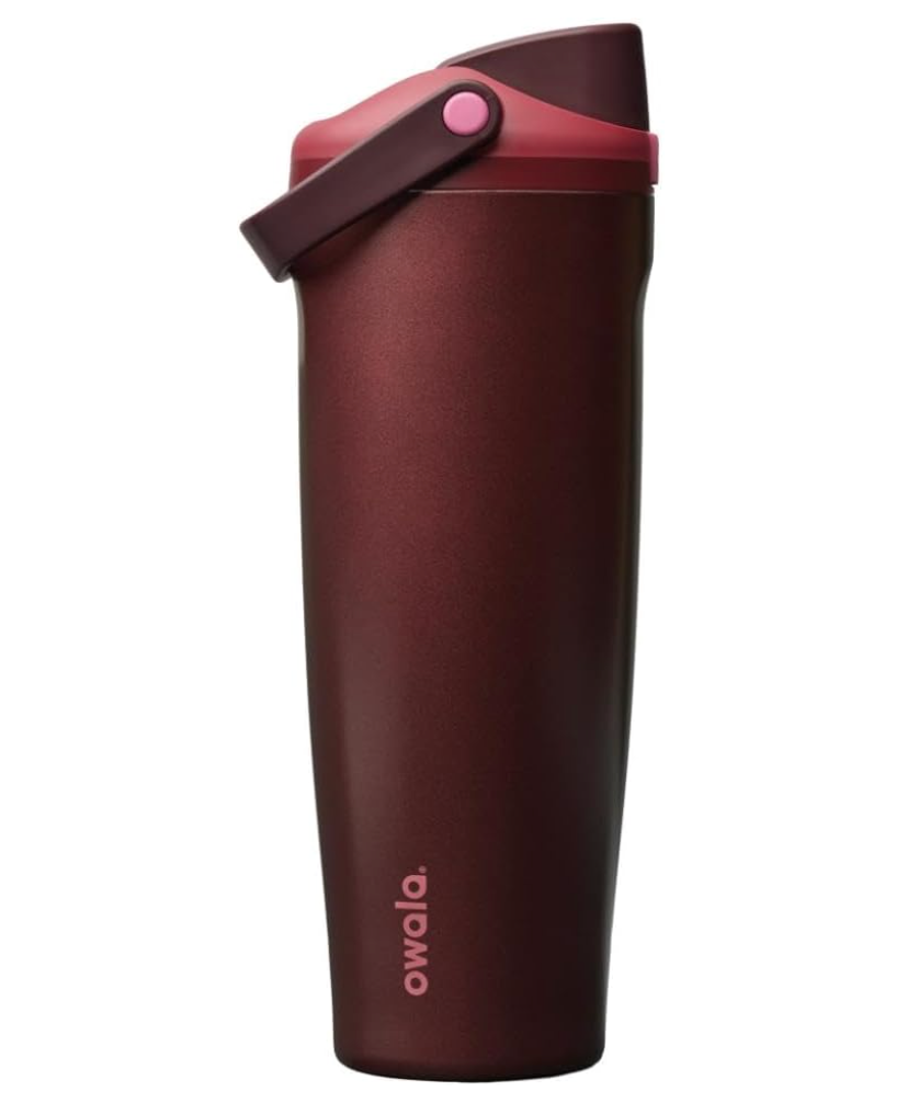 Owala FreeSip Sway Insulated Stainless Steel Water Bottle with TwoWay Spout, BuiltIn Straw and Bucket Handle, Made for Travel, School, and Sports, 40oz, BPA Free, Leak Proof, Black Cherry