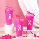 16 Pcs Breast Cancer Awareness Plastic Tumblers 24 oz Reusable Pink Ribbon Cups Bulk with Lids and Straws Drinking Cups Gifts for Women Breast Cancer Awareness Survivor Gift Party Supplies