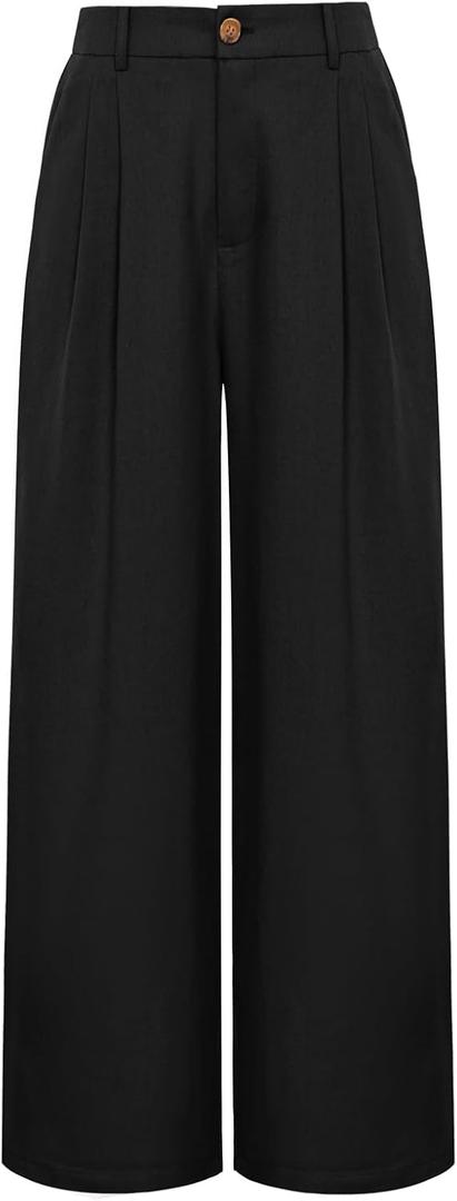 GRACE KARIN Wide Leg Pants for Women Cotton Linen Business Casual Long Trousers Palazzo Pants with Pockets (Medium, Black)