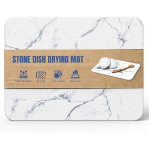 Stone Drying Mat for Kitchen Counter, Water-Absorbent Diatomaceous Dish Drying Mats, Multi-Purpose for Cups Dishes Bottles, Ivory-Marble, 15.7"L x 11.8"W