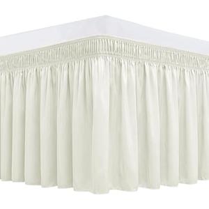 Biscaynebay Wrap Around Bed Skirts for Queen Beds with Short Drop of 12", Ivory Adjustable Elastic Dust Ruffles Easy Fit Wrinkle Resistant Silky Luxurious Fabric Machine Washable