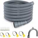 Washing Machine Drain Hose Universal 11.4 FT Dishwasher Drainage Hose Flexible Corrugated Washer Hose Extension Kit with 1 U-Bend Holder, 1 Extension Adapter and 4 Steel Clamps