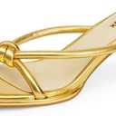 Easyfox Womens Heeled Sandals Rounded Open Toe Mid Heels Slip on Bow Mules Sandals Comfort Dress Party Shoes (Gold)