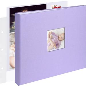 12x12 Inch Large 3 Ring DIY Scrapbook Photo Album Journal with 30 Plastic Sleeves 60 Pages and Fabric Cover for Baby Travel Wedding Anniversary kids Adventure (Purple Cover/White Pages)