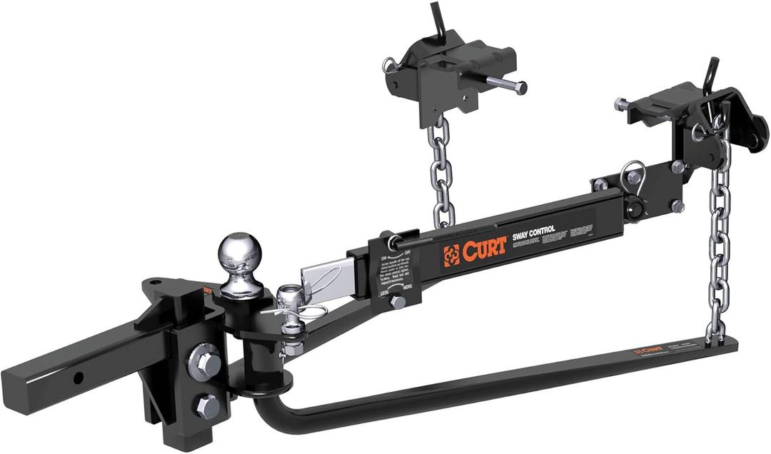 CURT 17063 Round Bar Weight Distribution Hitch with Integrated Lubrication and Sway Control, Up to 14K, 2-In Shank, 2-5/16-Inch Ball