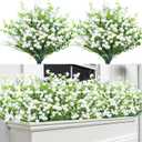 Sggvecsy Artificial Flowers for Outdoors 24 Bundles UV Resistant Boxwood Shrubs Artificial Eucalyptus Fake Plants Faux Plastic Greenery for Farmhouse Garden Home Indoor Outdoor DecorationWhite