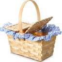 Mini Picnic Basket with Lid and Handle Small Gingham Woven Picnic Hamper for Outdoor Camping Easter Halloween(Blue and White)