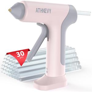 Cordless Hot Glue Gun, 4V 10s Fast Preheat, USB-C, 2000mAh Battery with Indicator, Smart Temp Control, Anti-Drip, Auto-Off, 307mm Glue Sticks, DIY Crafts, Home Repair, School Project (Light pink)