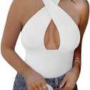 REORIA Butsmooth® Women's Trendy Sexy Criss Cross Halter Neck Sleeveless Thong Bodysuits Tops Clubwear, Large
