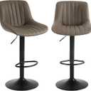 Youhauchair Bar Stools Set of 2, Swivel Counter Height Barstools with Back, Adjustable Faux PU Leather Bar Chairs, Modern Armless Kitchen Island Stool, Brown