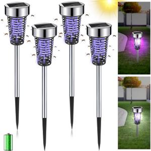 Qualirey 4 Pack Solar Bug Zapper Mosquito for Outdoor Waterproof LED Light Outside Mosquito Repellent Killer Bug Zapper for Indoor Outdoor Patio Yard