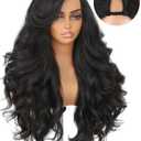 HANNE Yaki Curly V Part Wig Synthetic Half Wig U Part Wig 26 Inch Fluffy Wavy Filp Curls Heat Resistant 356F Glueless Beginner Friendly Hair Replacement Wigs for Black Women (Natural Black)