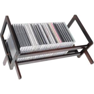 CD/DVD Storage Rack Wooden CD Holder Holds Up to 26 DVD Cases, Rustic Style Desktop Media Organizer Stand, Blu-ray CD Storage Shelf for Video Games, VHS Tapes and Desktop Organization