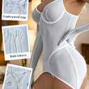 popiv Lingerie for Women Mesh Babydoll Lingeries Lace Chemise Sleepwear Dress Sheer Exotic Boudoir Outfit with Gloves (White, M)