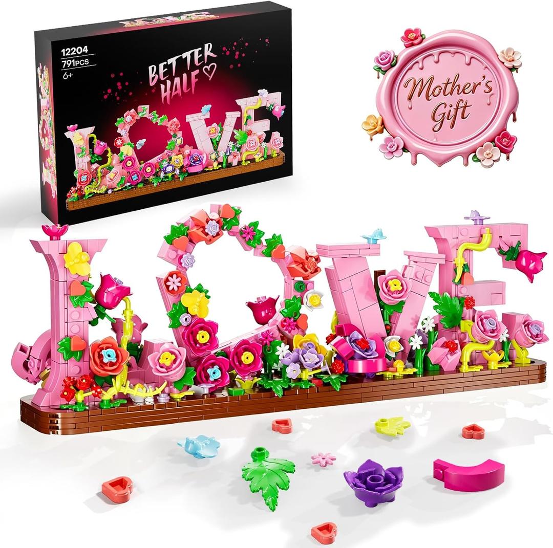 Heart Ornament Building Toy Kit,Love Shaped Flowers Building Set,791PCS Flowers Roses Botanical Plant DIY Collection for Adults Kids Girls and Boys,Home Decor Gift for Birthday, Valentines