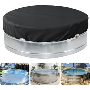 9-10 ft Steel Round Stock Tank Pool Cover - Heavy Duty Waterproof Covers for Trough Pool, Wire Rope & Winch Design Increase Stability - Black