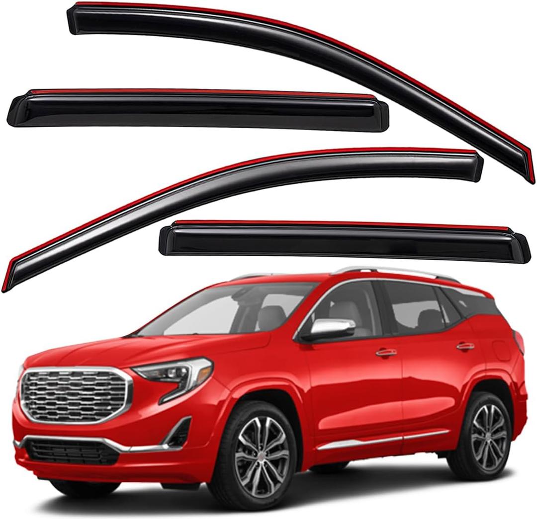 Lightronic Extra Durable Clip-on in-Channel Auto Vent Window Visor, Fits 2018-2024 GMC Terrain, UV Protection Rain Guard, Original Wind Deflector, No-Drill Easy Install, Dark Smoke, 4-Pcs