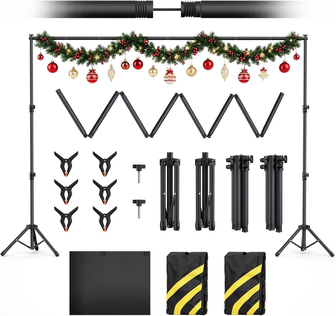 Forlogic 10x7.5Ft Backdrop Stand, Heavy Duty Adjustable Photo Back Drop Stand for Party, Photography, Banner Stand (Includes Six Background Stand Clamps)