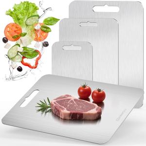 Stainless Steel Cutting Board, 3 PCS Metal Cutting Boards for Kitchen, Double Sided Stainless Steel Chopping Board for Meat, Fruit and Vegetables (15.3" x 11", 13.4" x 9", 9.4" x 5.9")