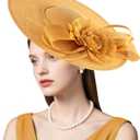 dressfan Church Fascinator Derby Hats for Women,20s 50s Linen Vintage Derby Hat for Church/Wedding/Cocktail/Tea Party